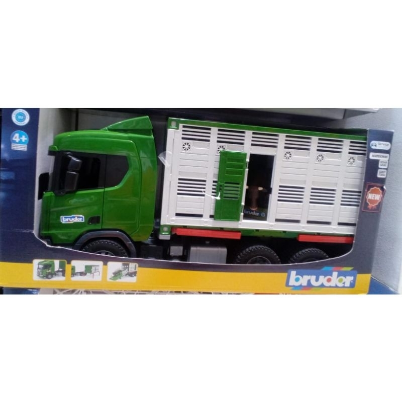 Sale Mainan : Bruder Scania R-Series livestock transporter with one cow