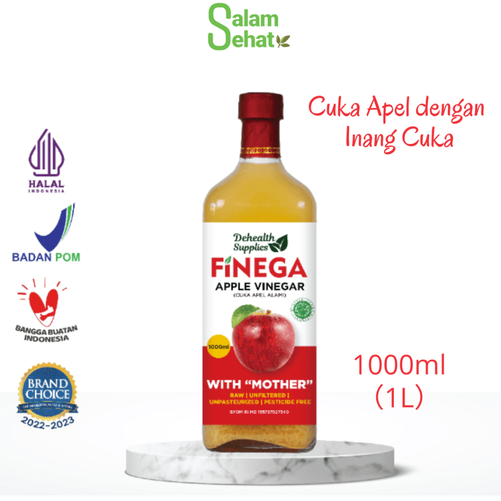 

FINEGA (d/h VINEGA) Dehealth Cuka Apel / Apple Vinegar 1000ml (1L) Kemasan Botol Kaca Baru