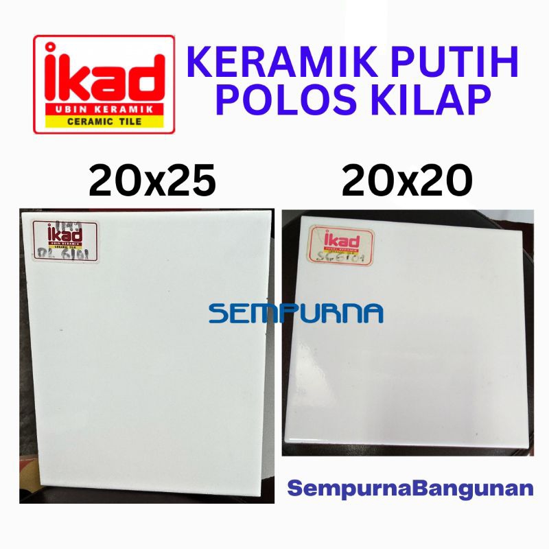 Keramik ubin dinding tembok KW1 putih polos kilap 20x25 20x20 White IKAD SC6101 glossy wall tile