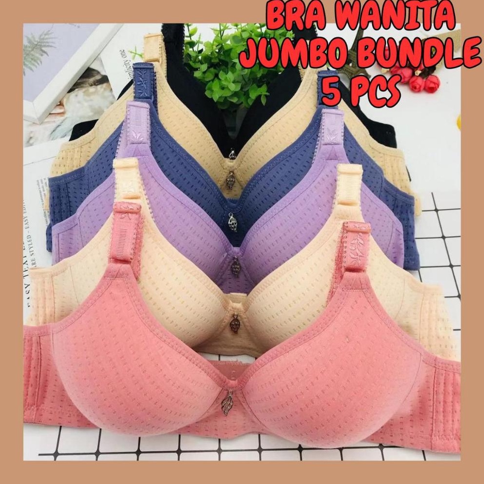 Murah Isi 5 Pcs  Paket Hemat  Bh Big Size Perempuan Tanpa Kawat Bra Wanita Import Jumbo 3646 Ukuran 