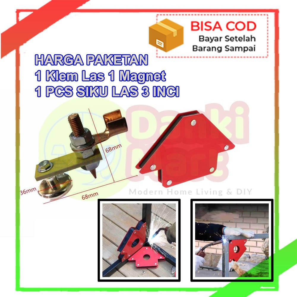 Penjepit Massa Las Magnet Klem Tang Ground + Siku Las 1 Magnet