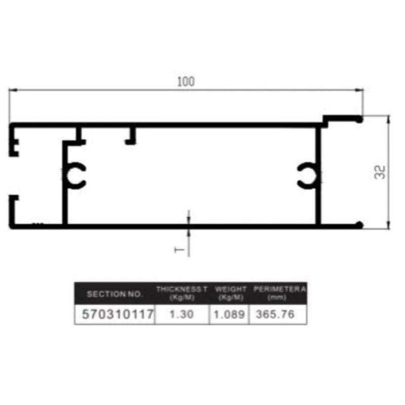 Aluminium Infinito Serat Kayu Folding Door 57031 Ambang Bawah Aluminium Batangan