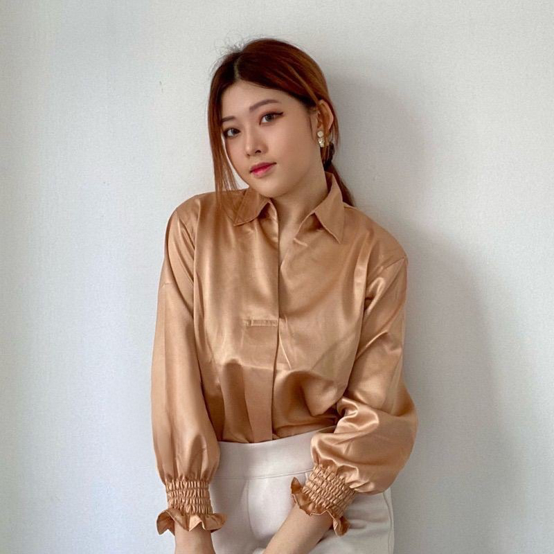 Blouse kameja satin kondangan wanita simple elegant