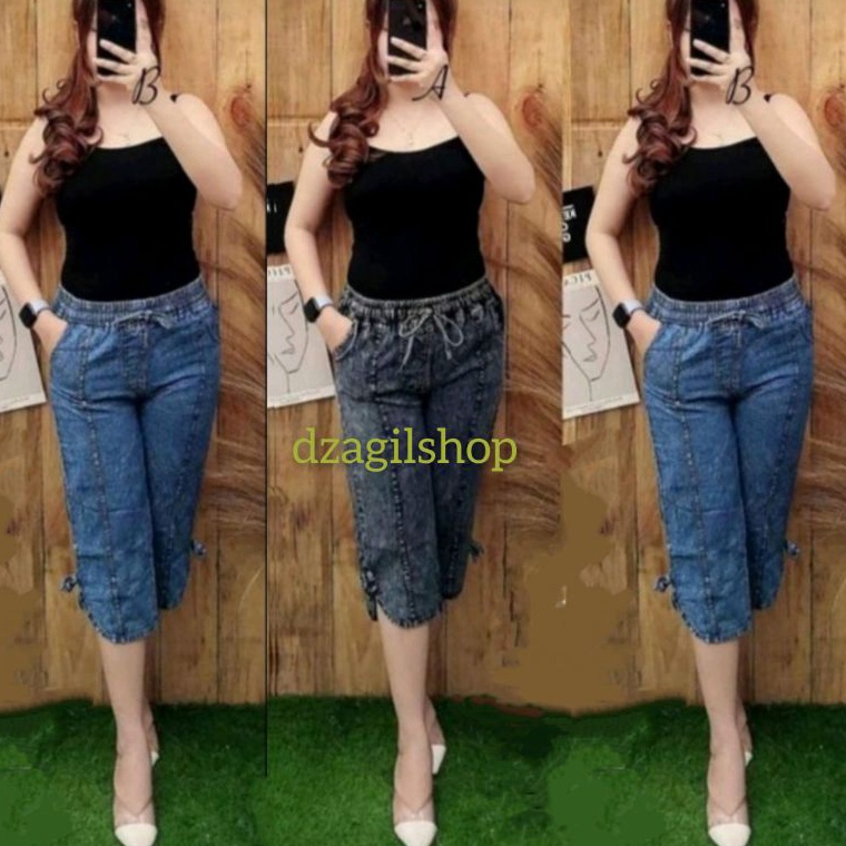 KODE P96C Celana jeans wanita 78 denim jumbo pendek jins cewek kekinian