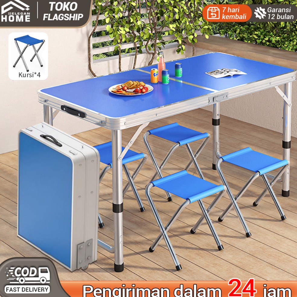 Buruan Dapetin Elegan Home Meja Lipat Koper 4 Kursi Meja Lipat Meja Koper Aluminium meja Portable Kaki