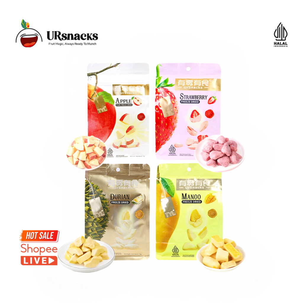 

URSNACKS Bundle Of 4 - Freeze Dried Keripik Sehat Durian + Mango + Strawberry + Apple