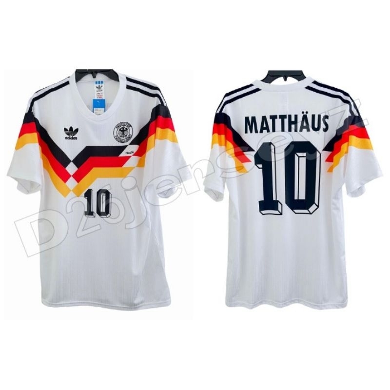 Jersey RETRO Jerman Home 1990 World Cup Champions + Nameset MATTHAUS 10 / Custom + MDT