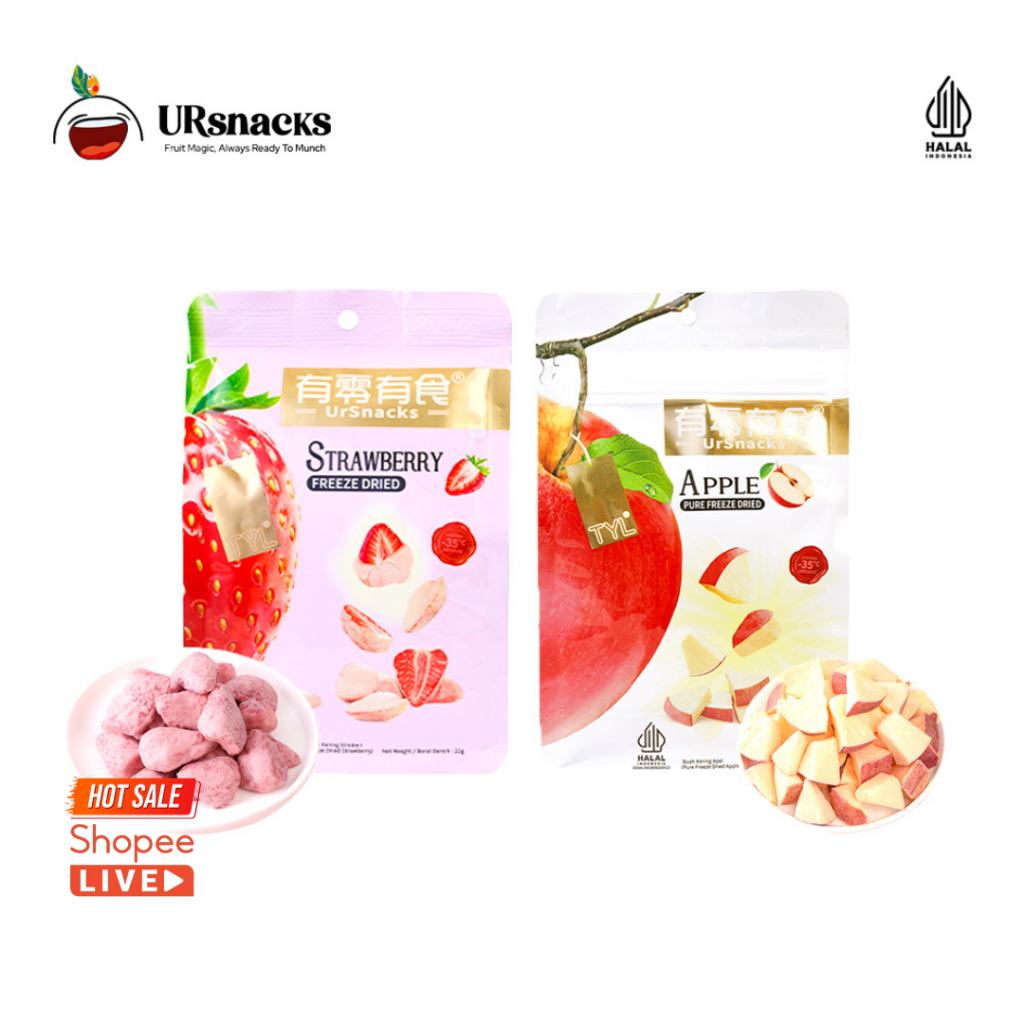 

URSNACKS Bundle Of 2 - Freeze Dried Keripik Sehat Strawberry + Apel