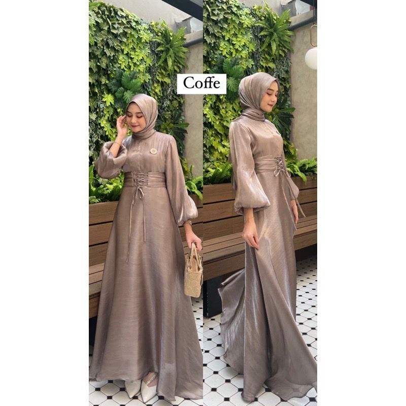 Annya dress muslim korea satin / Gamis kondangan / Gamis bridesmaid kekinian