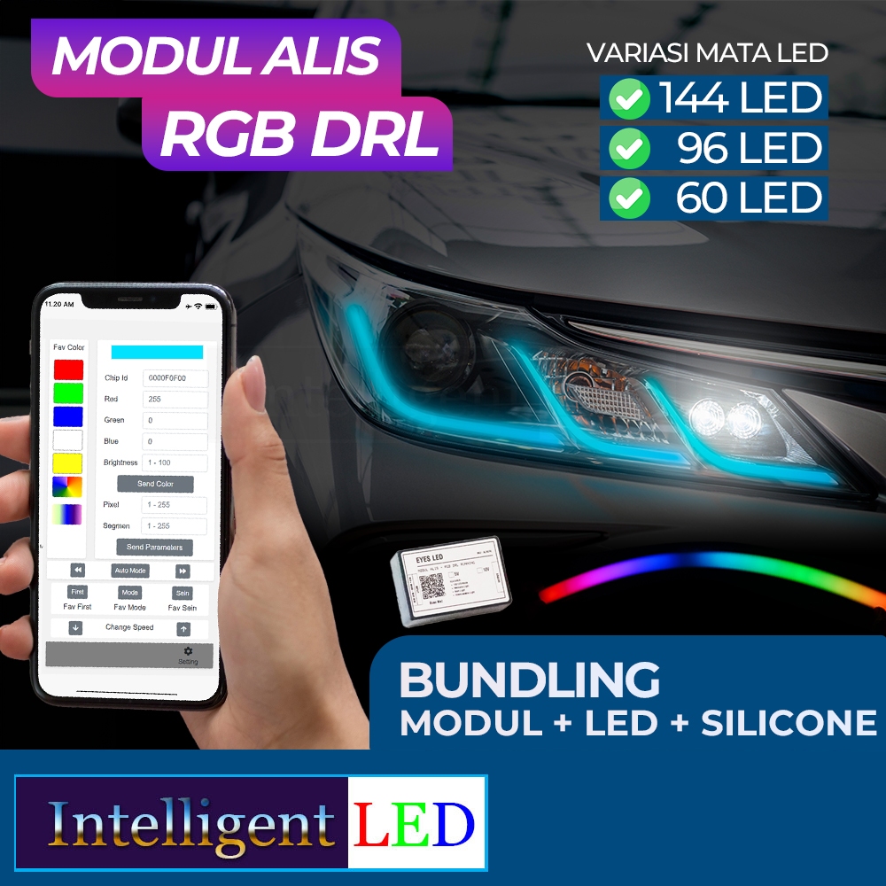 Lampu RGB Modul Alis 12V DRL Running Welcome Light dan Sein Mobil dan Motor [Bundling WS2815 30CM]