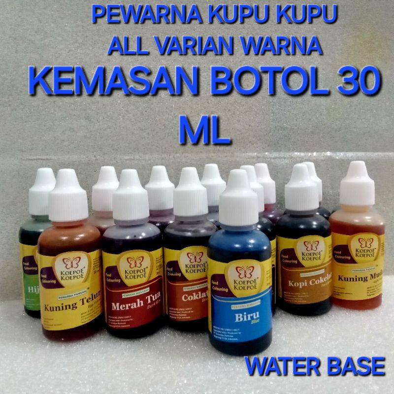 

PEWARNA MAKANAN KUPU KUPU 30 ML BERBAGAI WARNA