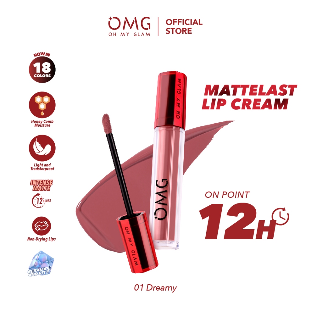 OMG OH MY GLAM Mattelast Lip Cream 01 Dreamy 2.9 g - Lip Cream Matte Dengan Warna Intense, Tahan Lam