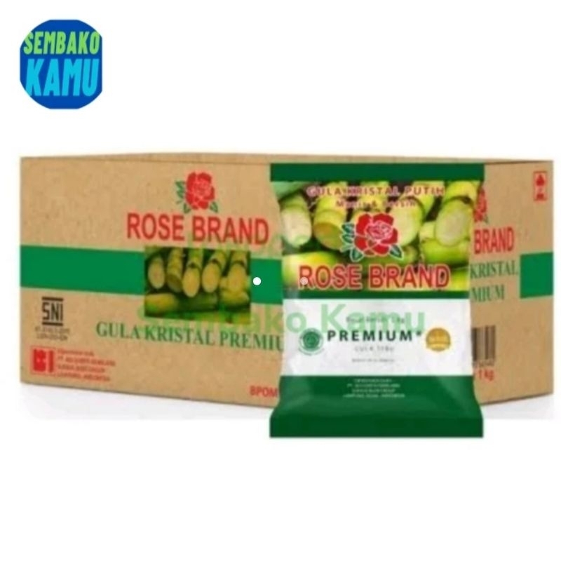 Gula Pasir Rose Brand 1 kg Hijau Gula Premium Tebu Dus - 20 pcs