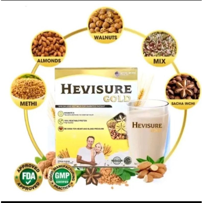 

TERLARIS HEVISURE GOLD PLUS SUPLEMEN MAKANAN 1 BOX ISI 12 SASHET SUSU SEREAL