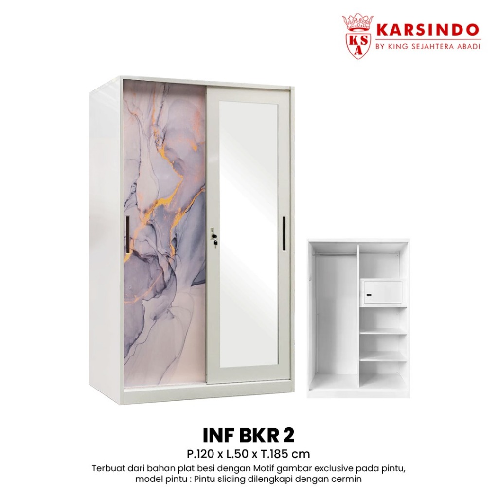 Lemari Baju 2 Pintu Geser / Lemari Pakaian Besi BKR