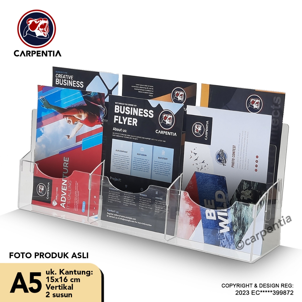 

Carpentia Tempat Brosur Akrilik 2 Tingkat uk. A5 - Tipe E3 - 2 Susun [Acrylic Display Holder, Kantong Flyer, Standing]