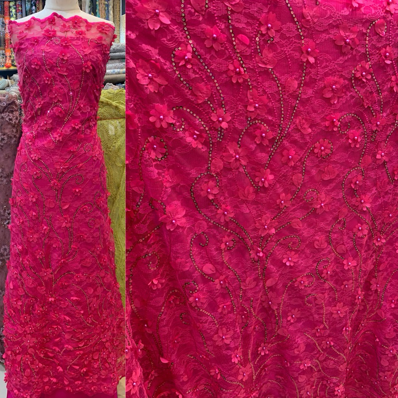 Bahan Kain Tille Brokat Bunga 3D