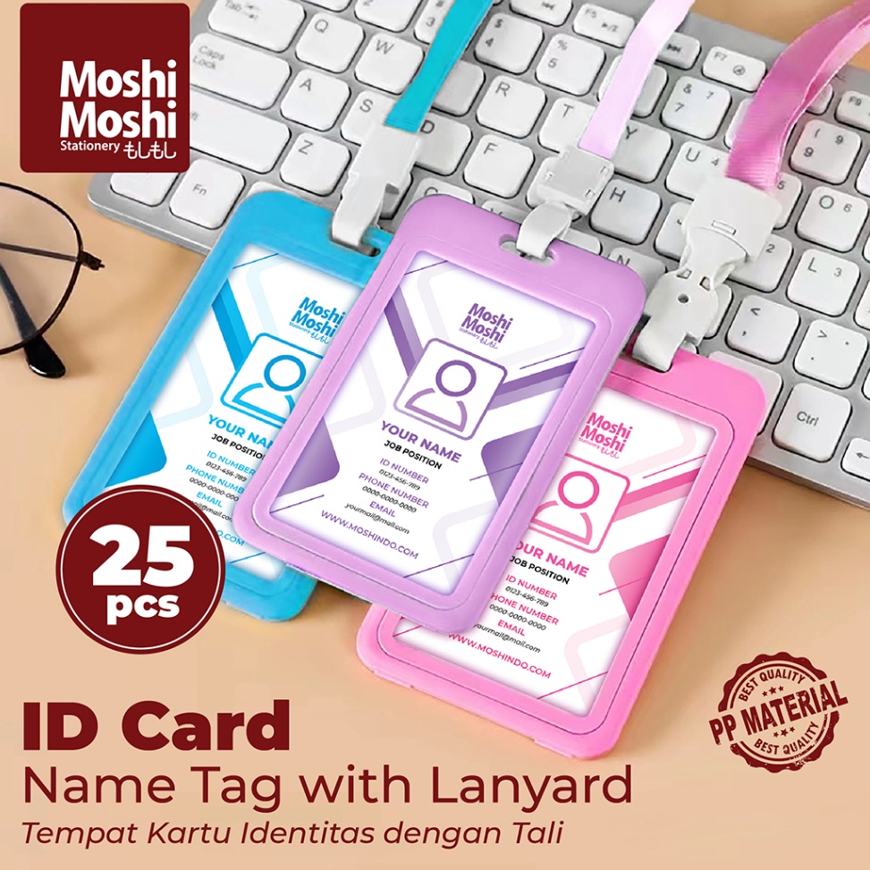 

25 PCS ID Card Moshi Name Tag Holder Tempat Kartu Identitas Akses Tali Lanyard KODE H2C1