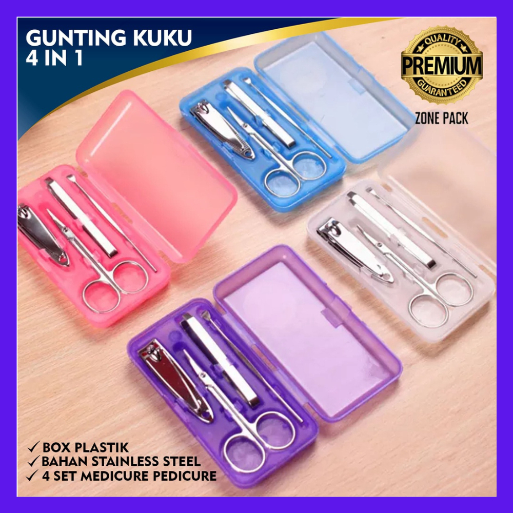 Manicure Pedicure Set 4 in1 ISI 4pcs Alat Stainless Gunting Potong Kuku Set Korek Kuping Pinset Gunt