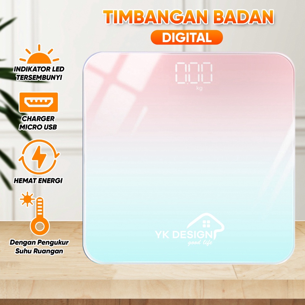 LANGSUNG KIRIM YK DESIGN YK169A Timbangan badan Mini Digital BODY 18 KG WARNA GRADASI PINK BIRU