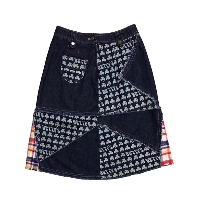 Y2K JAPANESE BRAND BETTY’S HYSTERIC GLAMOUR INSPIRED BLUE PATCH WORK SKIRT