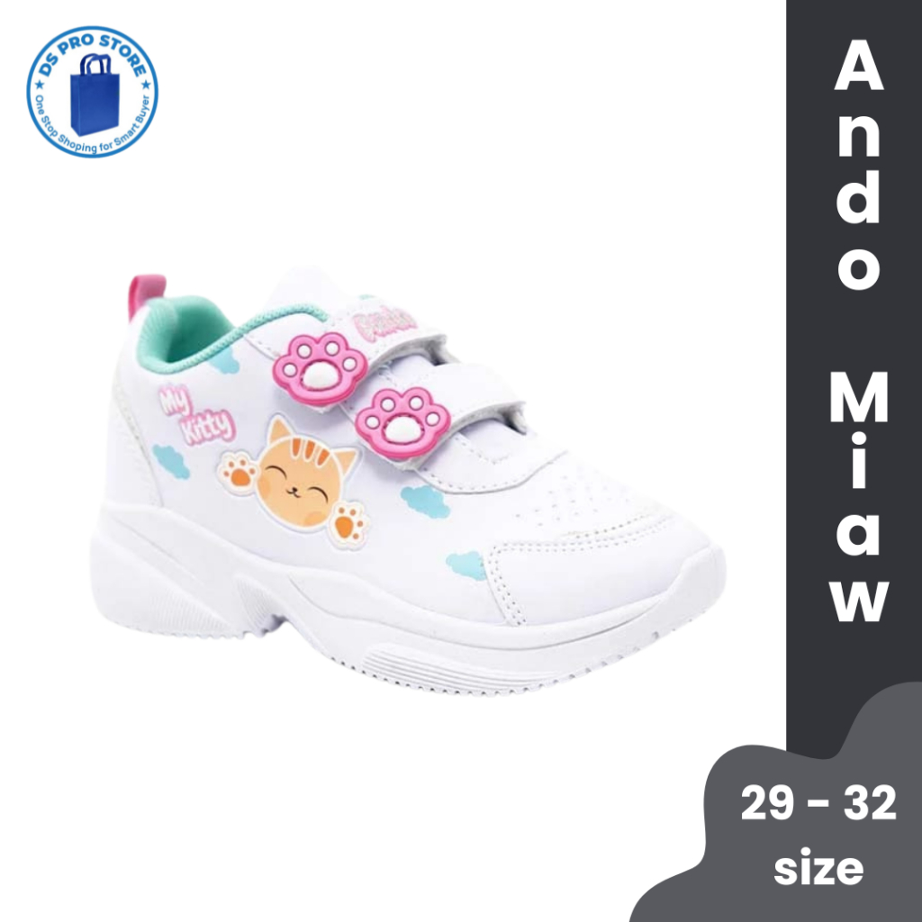 SEPATU ANDO MIAW ANAK PEREMPUAN I SEPATU ANDO PEREKAT I Sepatu Ando Putih l Sepatu Ando Anak TK