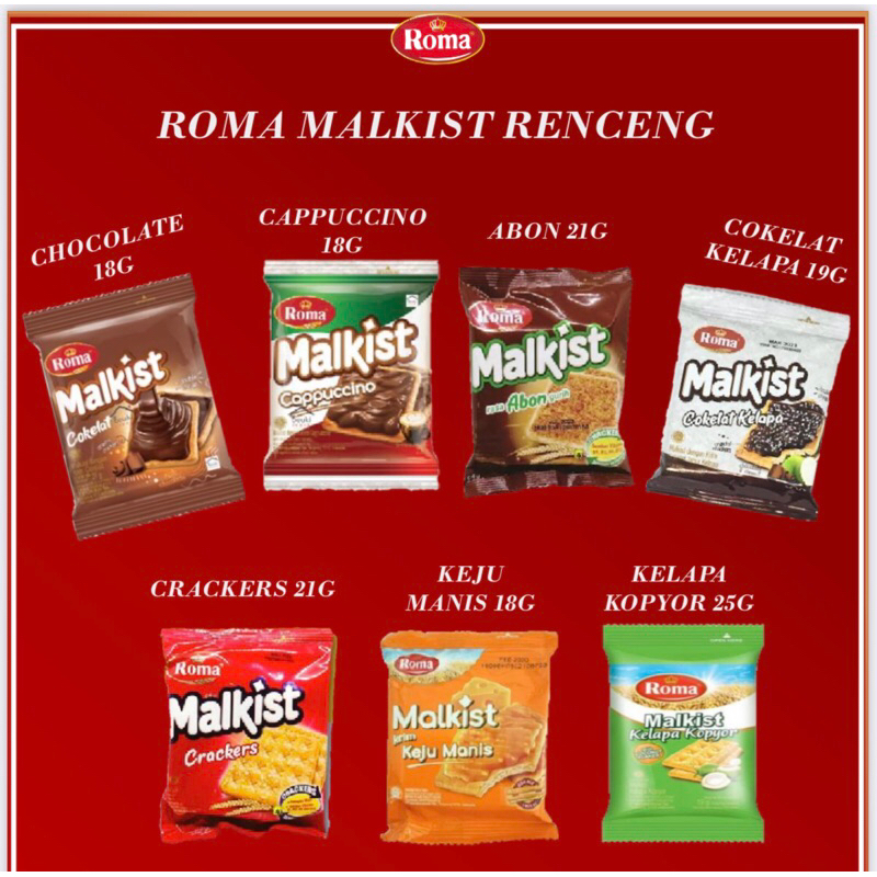 

Roma Malkist Renceng @18gr isi 10/renceng Berbagai Varian Rasa