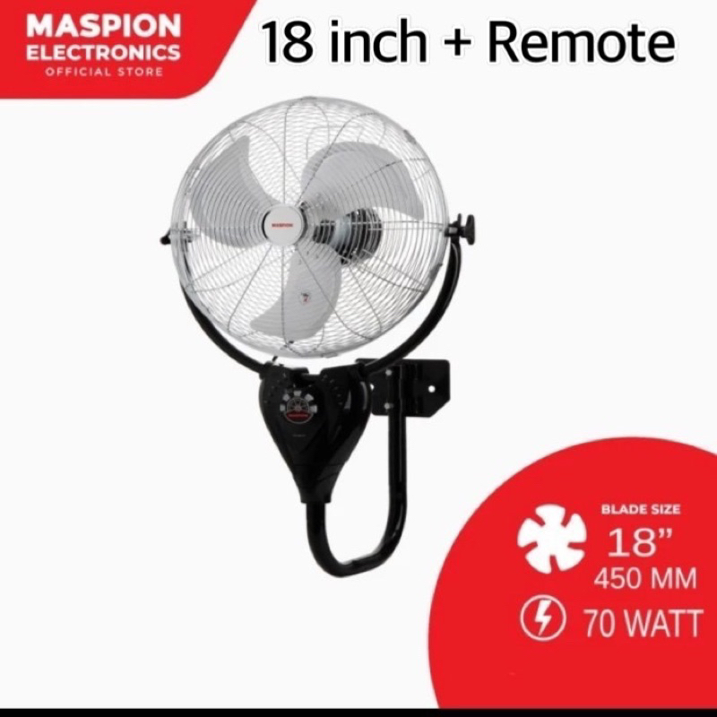 Wall fan 18 inch + Remote Maspion PW-1802 RC. Kipas angin dinding Tornado Besi pakai remote