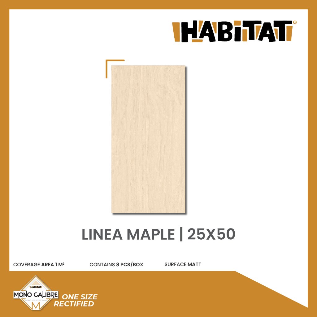 MilanTiles - HABITAT Linea Maple 25x50 cm Keramik Motif Serat Kayu Natural
