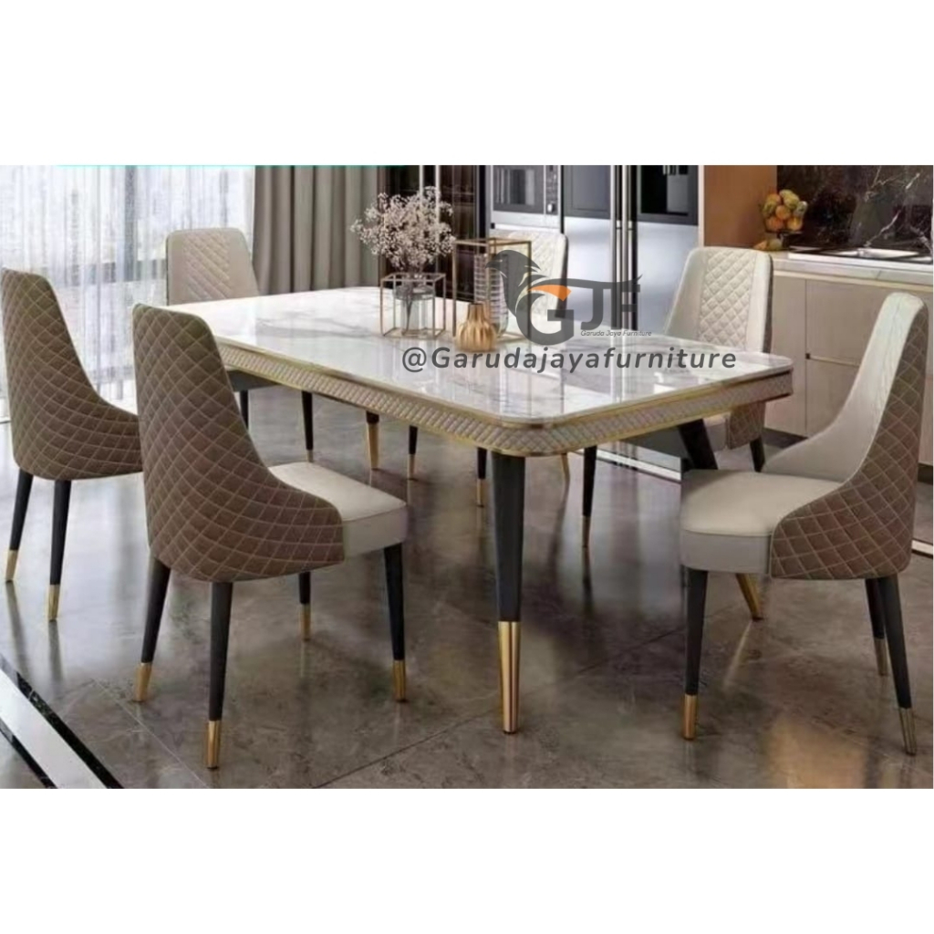 SET MEJA MAKAN MARMER IMPORT 6 KURSI / MEJA MAKAN 6 KURSI/MEJA MAKAN MODERN/MEJA MAKAN MEWAH /MEJA M