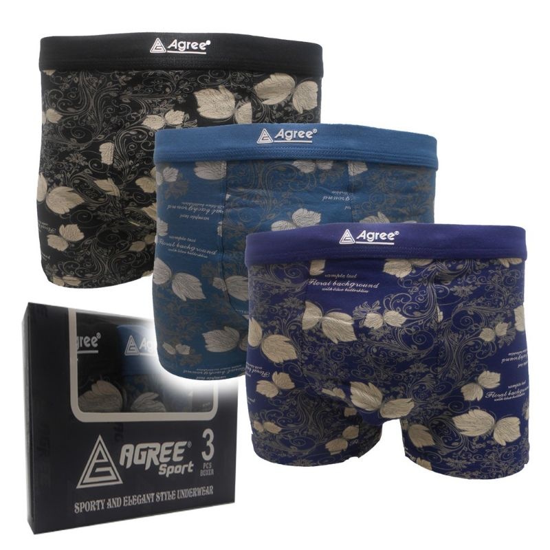 3 Pcs - Celana Boxer Agree Sport 1233 Motif Pria Dewasa | CD Laki Laki Pakaian Dalam Underwear Pende