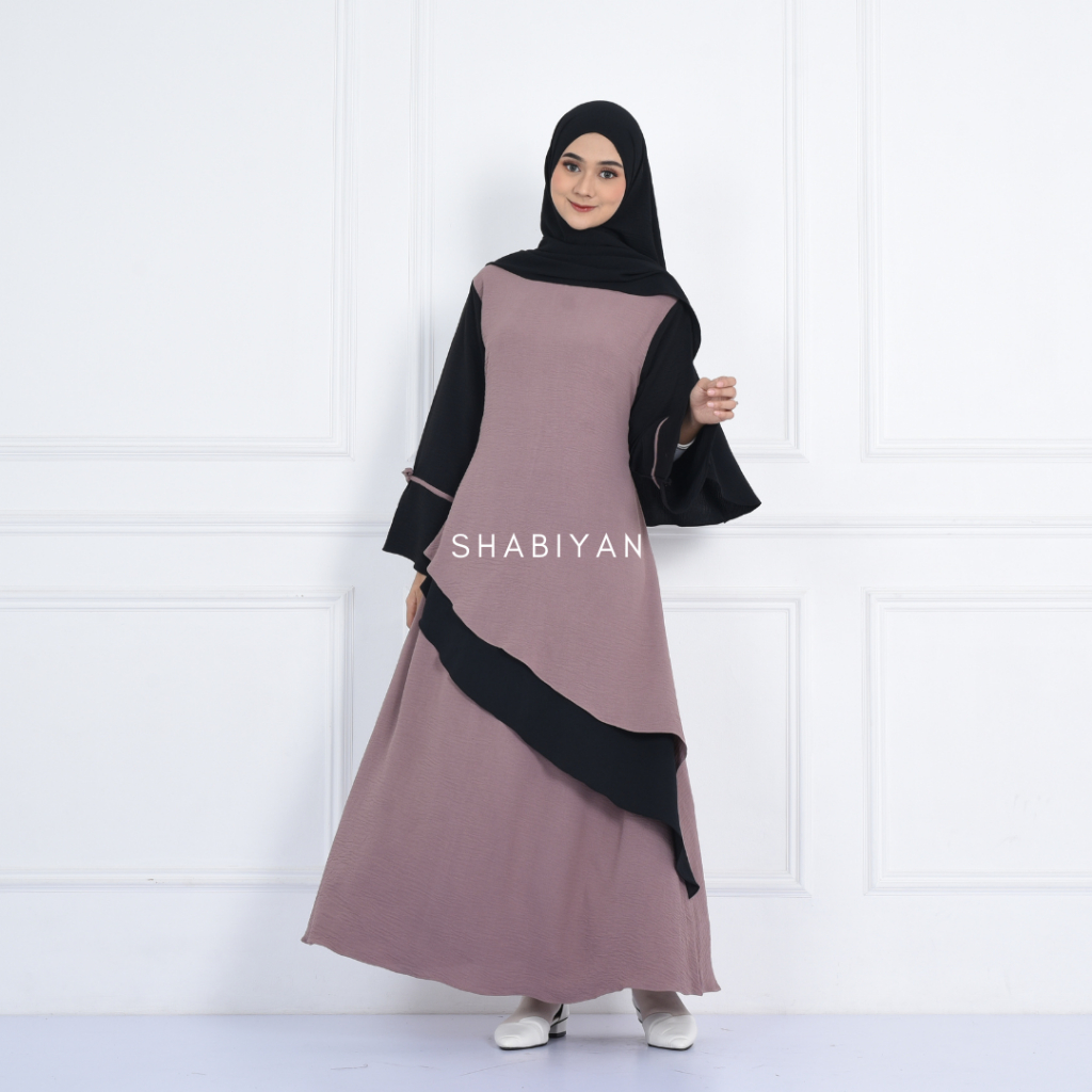 SHABIYAN Gamis Muslim Wanita Polos Kombinasi Crinkle CEY | Viola 534