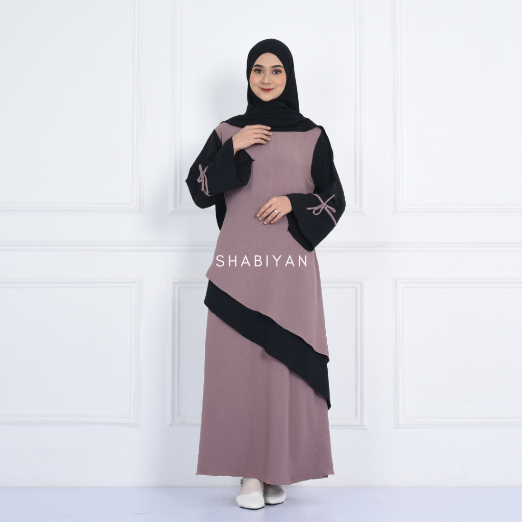 SHABIYAN Gamis Muslim Wanita Polos Kombinasi Crinkle CEY | Viola 534-4