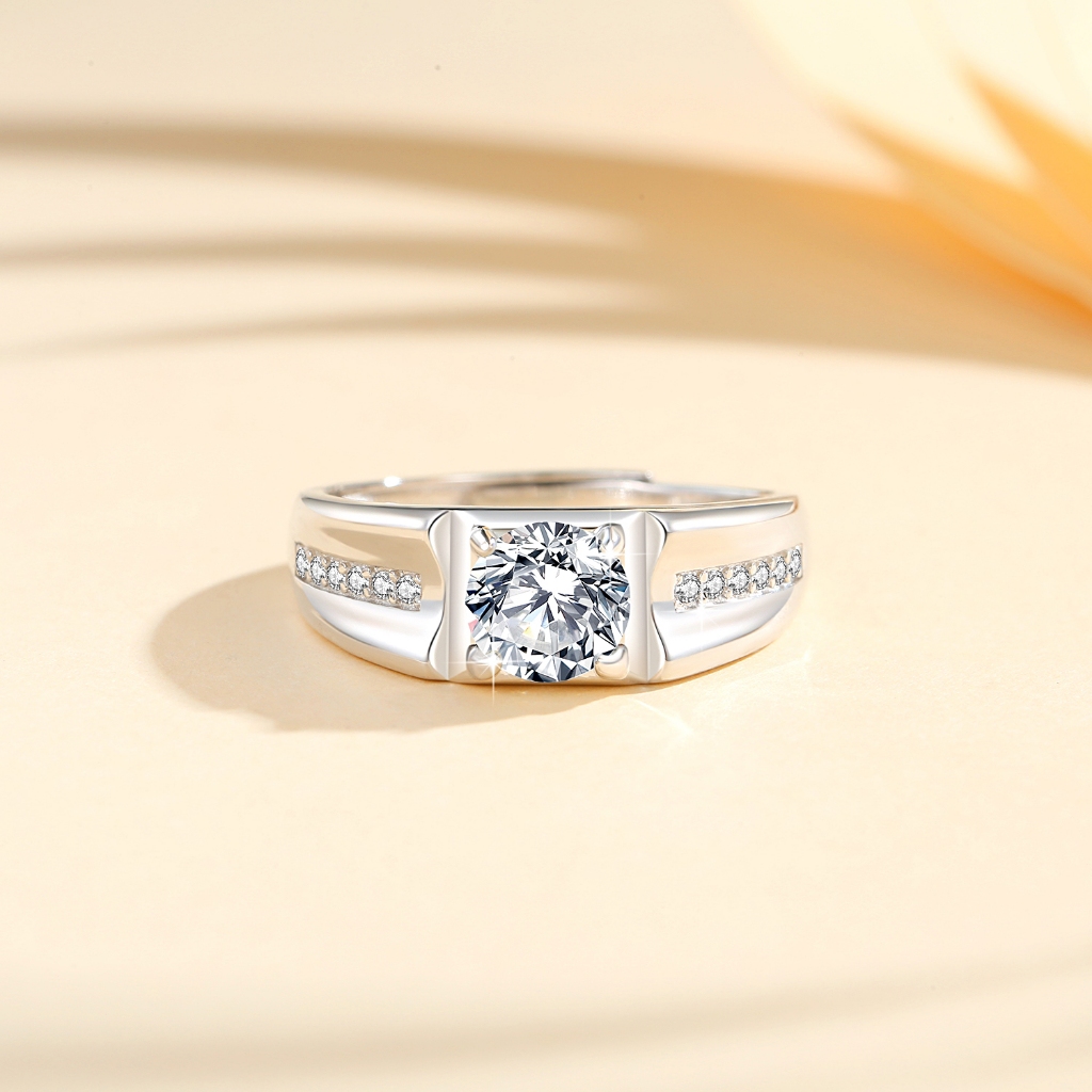 Lanme Jewelry Cincin Asli Moissanite Desain Square Perak 925 untuk Pria Sertifikat GRA XJZ038