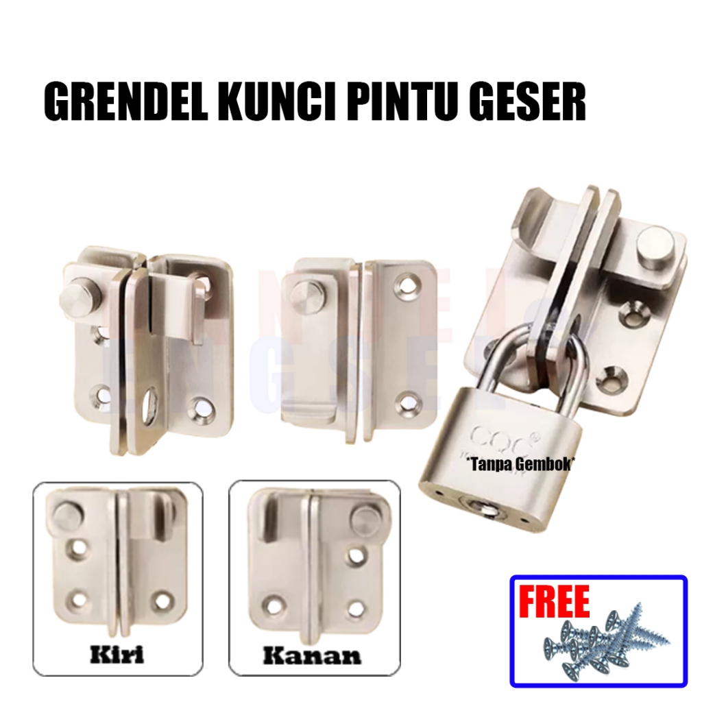 Grendel Pintu Geser Stainless / Kunci Pintu Selot Slot Jendela Kiri Kanan / Slot Gembok Pintu Geser 