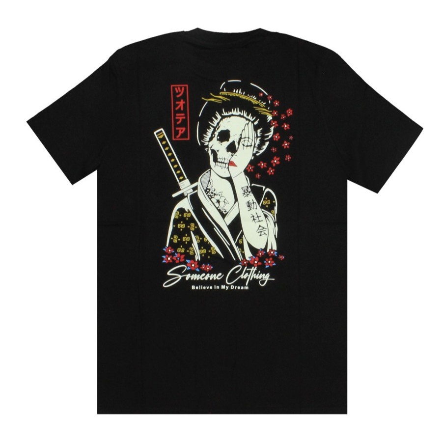 Someone T Shirt Glow In The Dark Black 188D Skull Geisha Baju Kaos