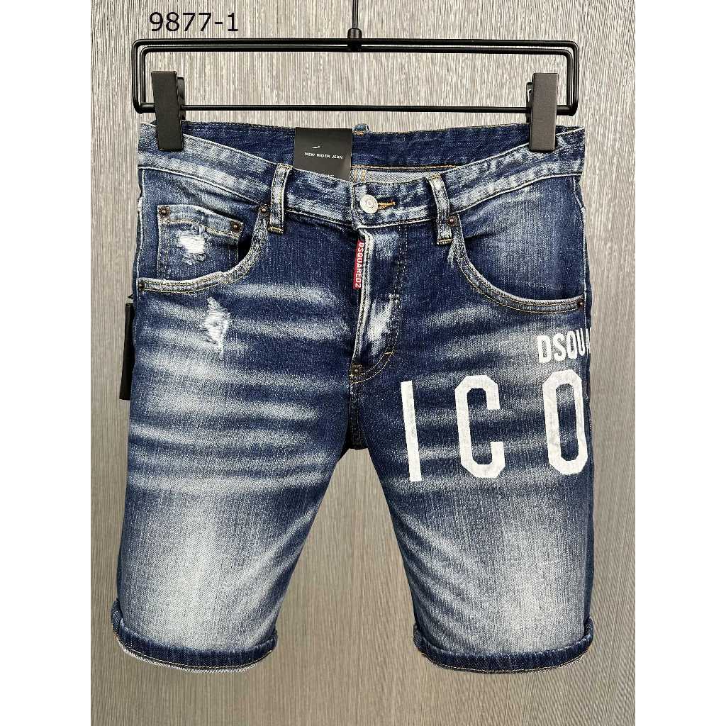 DSQUARED2 jeans klasik motif huruf lipit retro tertekan celana pendek kasual merek fashion jalanan