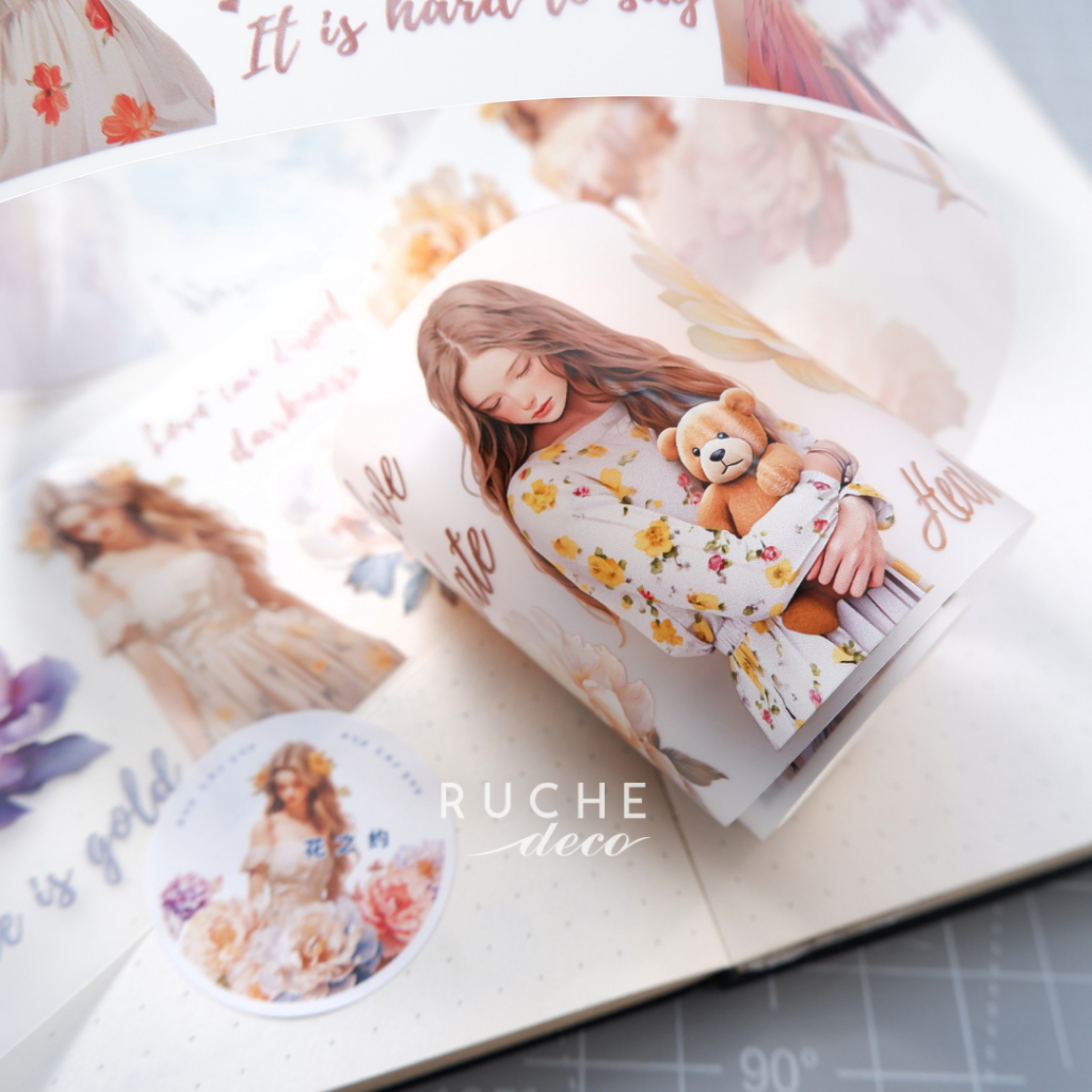 

RUCHE DECO - PET Adhesive Tape - SPRING FLOWER GIRL - Decorative Tape / Washi Tape