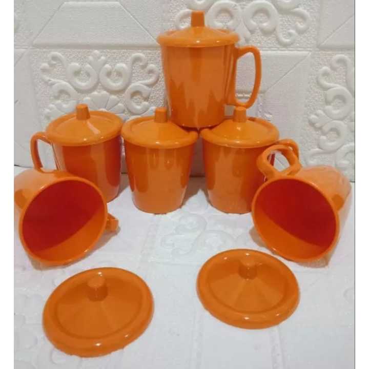 Promo 6pcs Gelas Gagang Melamin Dinner 126+Tutup Gelas Melamine/Gelas Melamin Gagang/Gelas Teh/Gelas