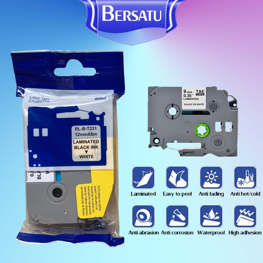Label Bro TZe-231 Tape cartridge Laminated tinta black on white 12mm TZe-231 TZE231 Catridge Pita OE