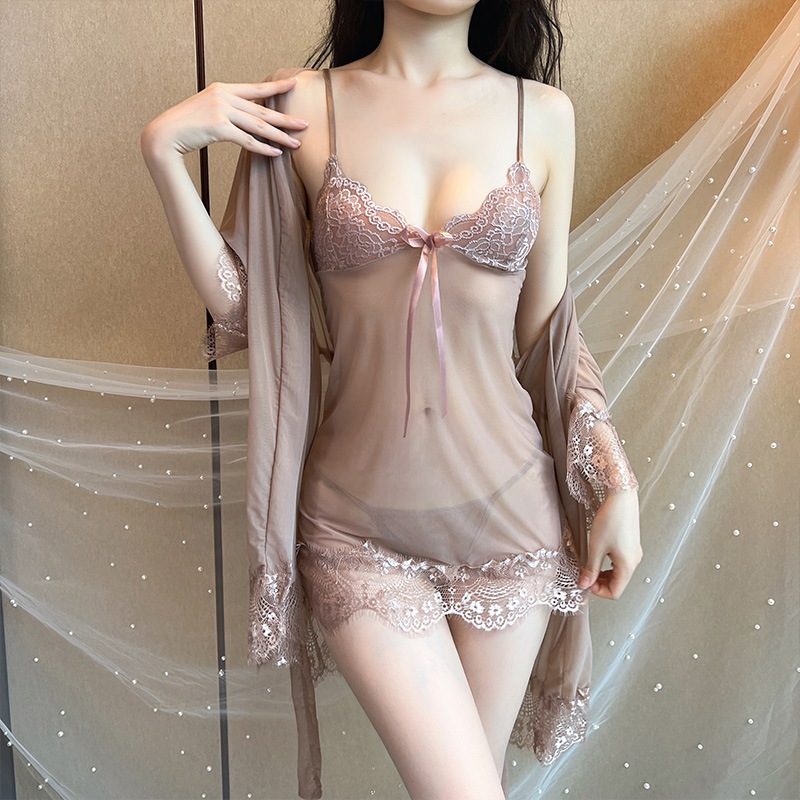 Penny Lingerie Baju Tidur Sexy Daster Piyama Pajamas Sexy Pakaian Dewasa Lingerie SatuSet Premium Murah Tanktop Underwear CD Bra BH 040-Nude