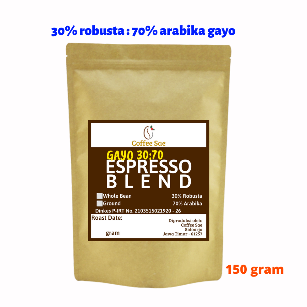 

Biji Kopi Bubuk Gayo Espresso Blend 30:70 150 gram