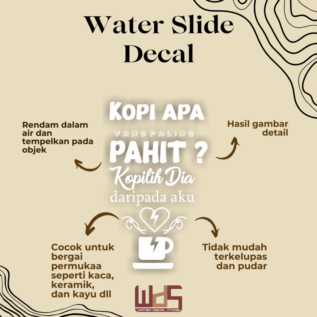 

WATER SLIDE DECAL QUOTES KOPI / DECAL AIR / STIKER AIR / MERCHANDISE
