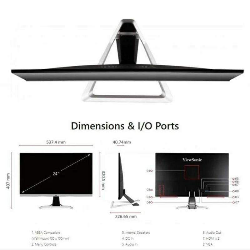 ViewSonic VX2481 MH Frameless 24" FHD 75 hz 1ms Entertainment Monitor, Monitor gaming second