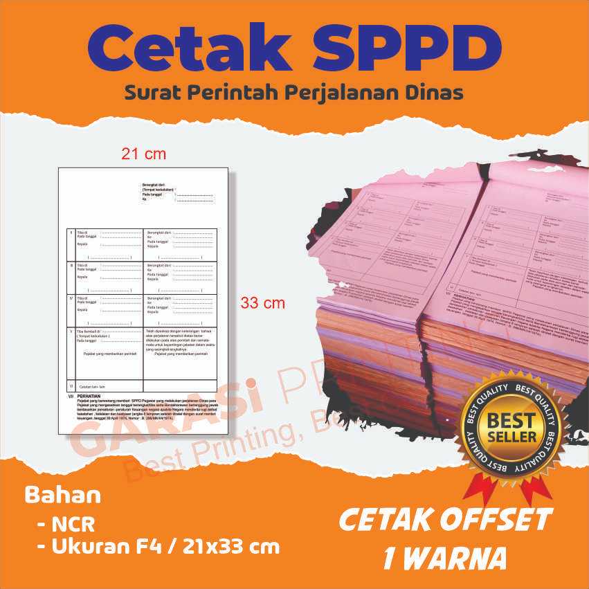 

10 Buku - Cetak SPPD Ukuran F4 Bagian Belakang - Kertas NCR 2ply
