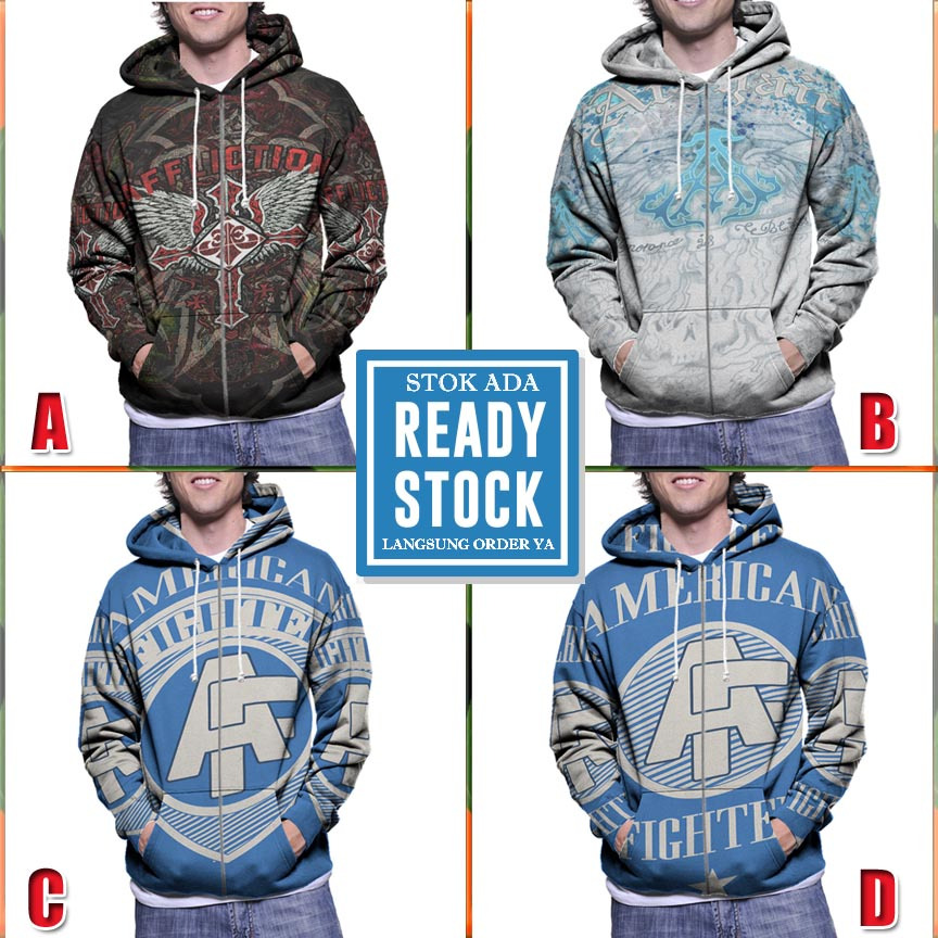 Zipper Hoodie Affliction Clothing Hoodie Fullprint Bahan Polyester Jersey | Size S M L XL XXL 3XL | 
