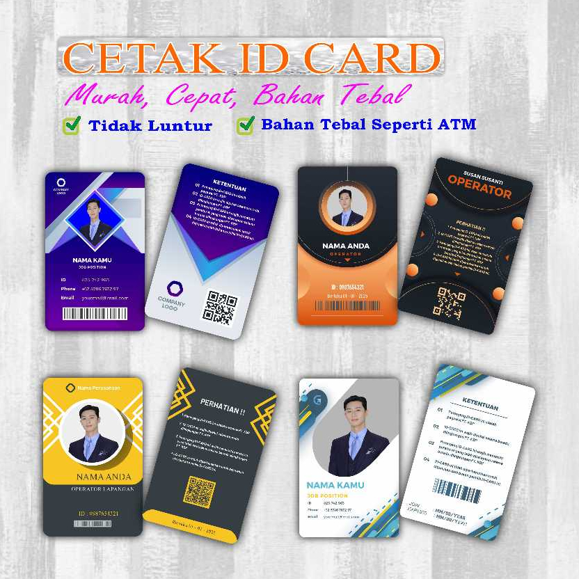 

CETAK ID CARD / KARTU VISITOR / MEMBER CARD / KARTU PEGAWAI / KARTU PELAJAR / KARTU SISWA Bahan PVC Tebal Murah