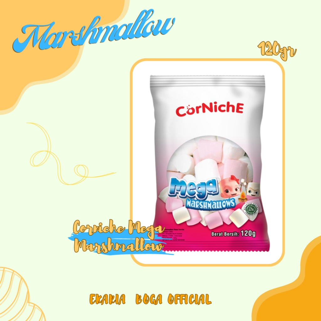 

MARSHMALLOW | PERMEN | KEMASAN | CORNICHE MEGA PINK WHITE | CORNICHE MEGA MRMALLOW 120G