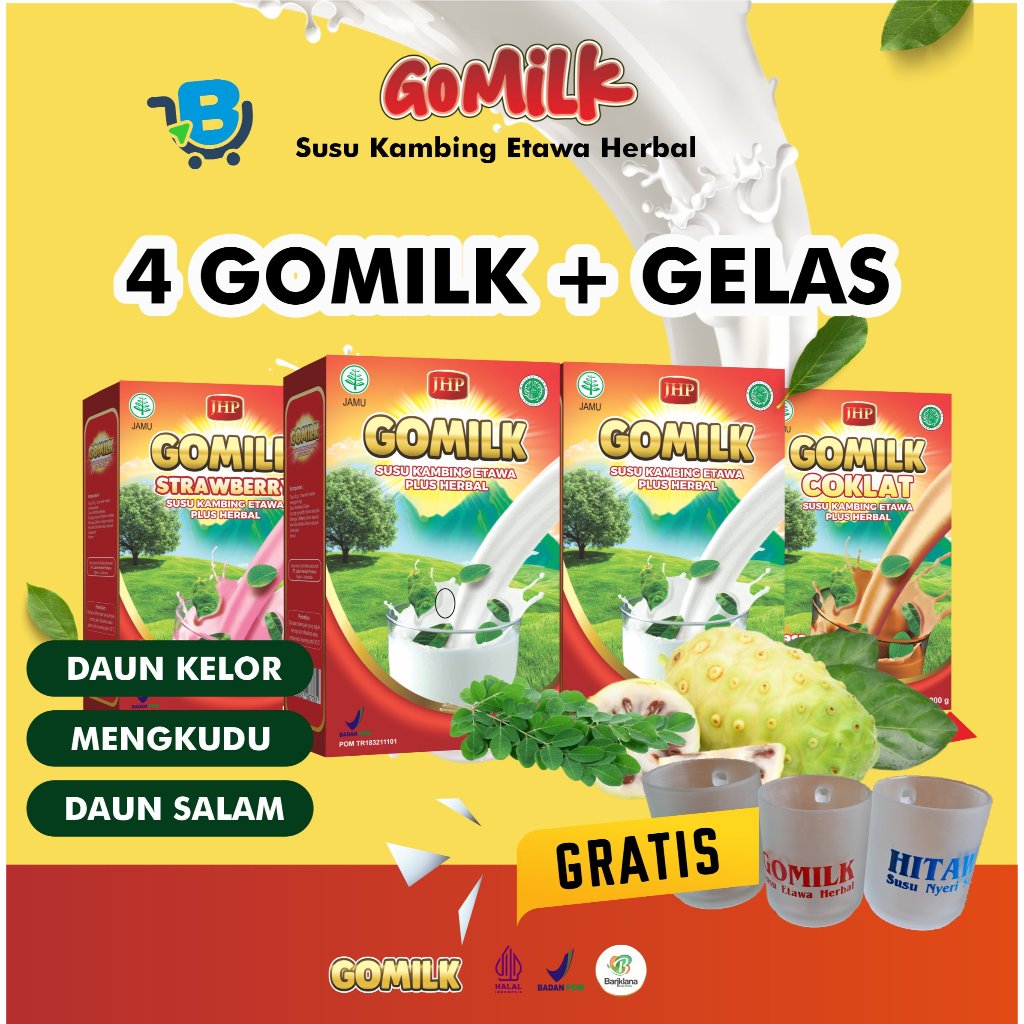 

GOMILK 4 BOX Susu Kambing Etawa Herbal 200gr Gratis Gelas