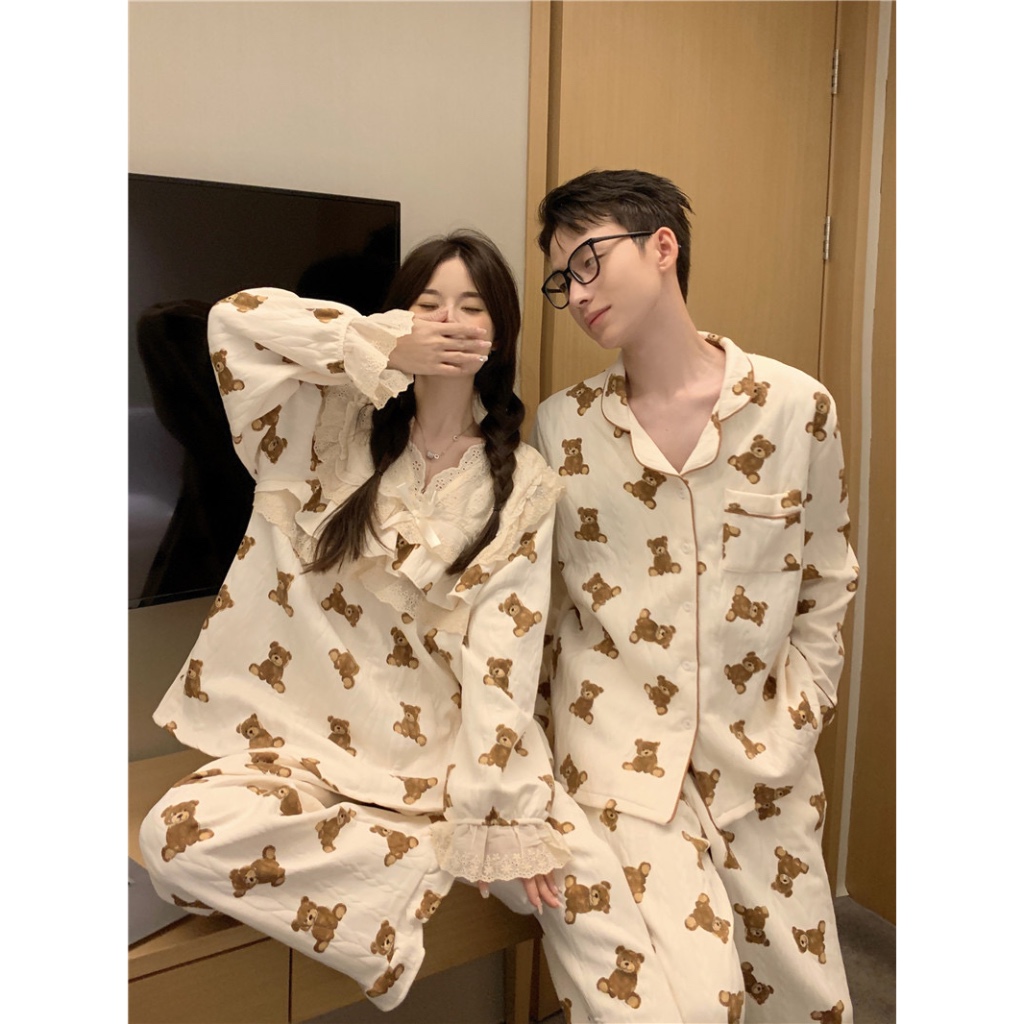 [READY LGSG KIRIM] Everly - baju tidur pasangan pria wanita lengan panjang piyama celana panjang mot